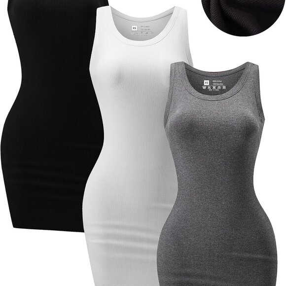 3 Pack Summer Bodycon Dresses Women Cotton Spandex Slim Fit Sleeveless - Picture 1 of 8